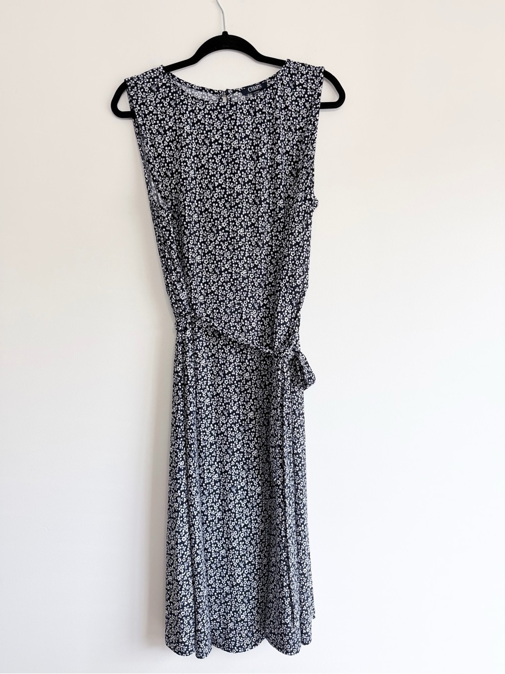 Chaps Navy Floral Sleeveless Tie Waist Midi Dress 1X - Picture 2 of 8